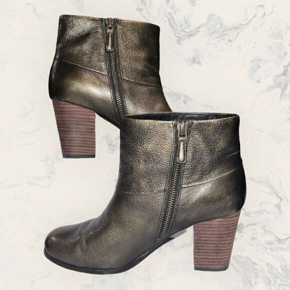 Cole Haan Cassidy Ankle Boots Bootie Black Metallic Gold Brush Off Size 8B - Picture 4 of 8